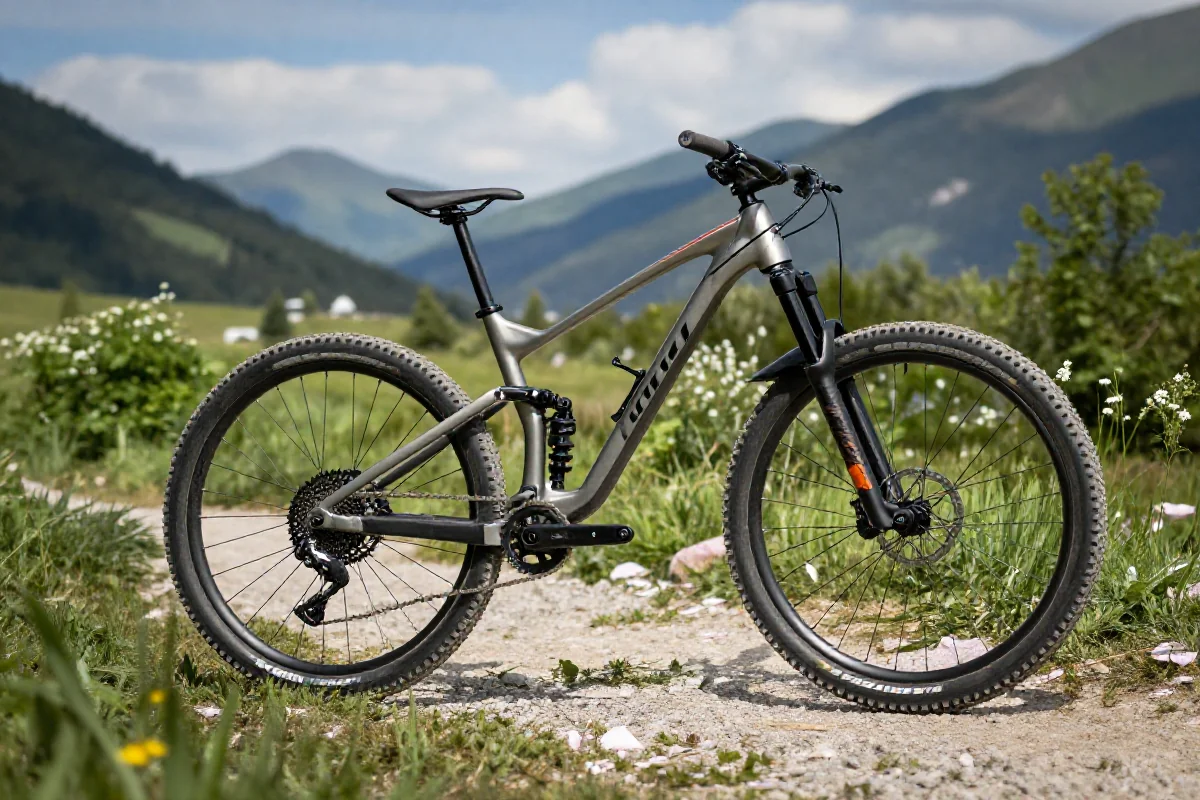 Rower górski na trasie MTB w otoczeniu natury i górskich krajobrazów.