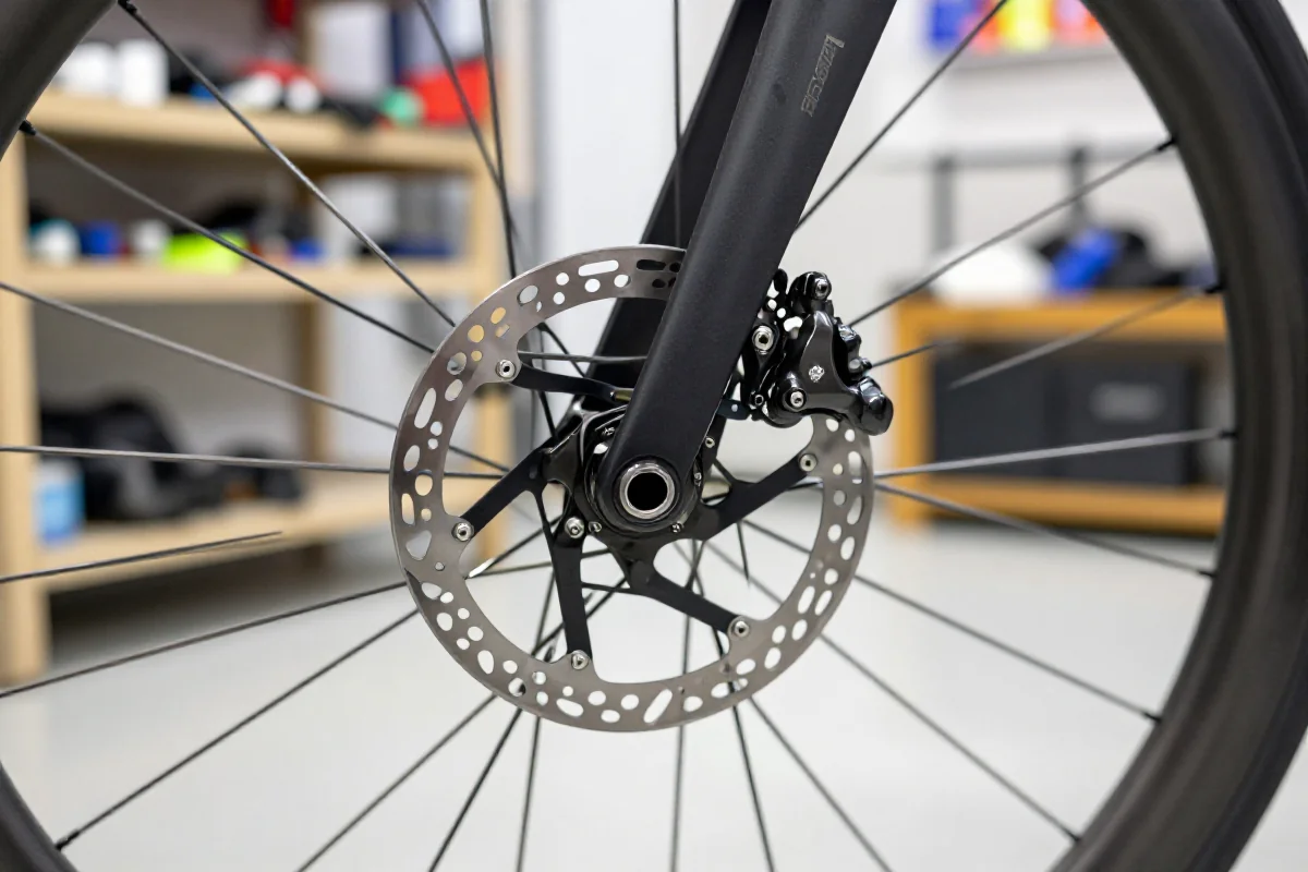 Wysokiej jakości hamulce tarczowe na rowerze szosowym, szczegóły komponentów.