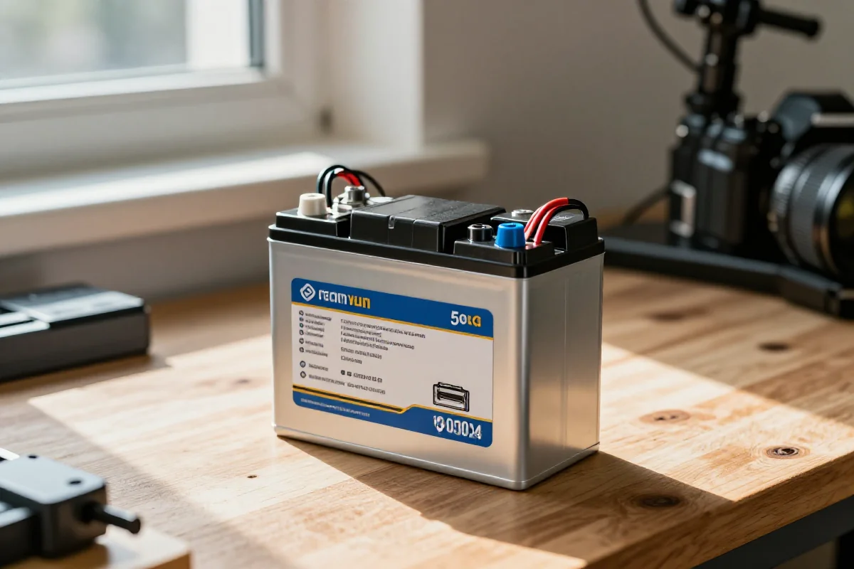 Akumulator litowo-jonowy do rowerów elektrycznych na warsztatowym stole.