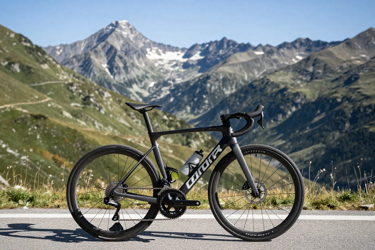 Malownicza trasa rowerowa w Pirenejach z wysokiej klasy rowerem szosowym.