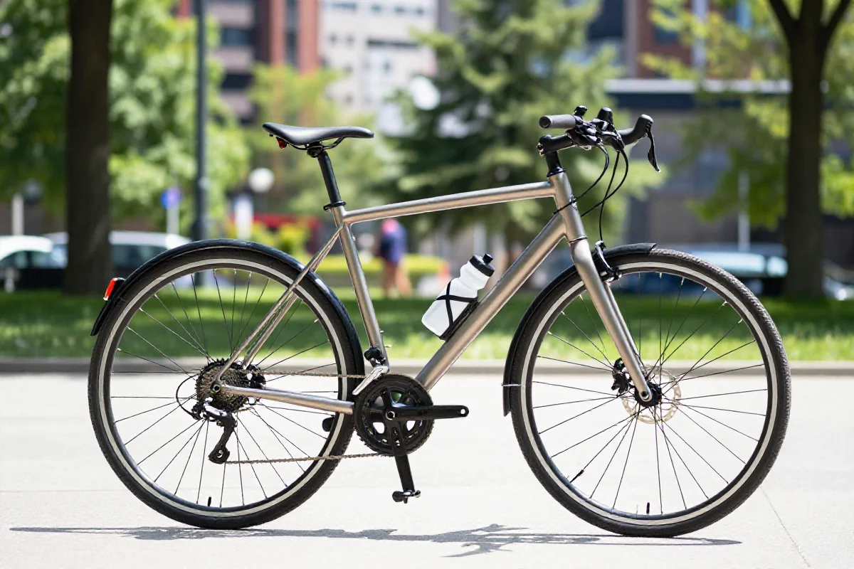 Rower miejski z butelką na wodę w letnim parku, kluczowy dla nawodnienia.