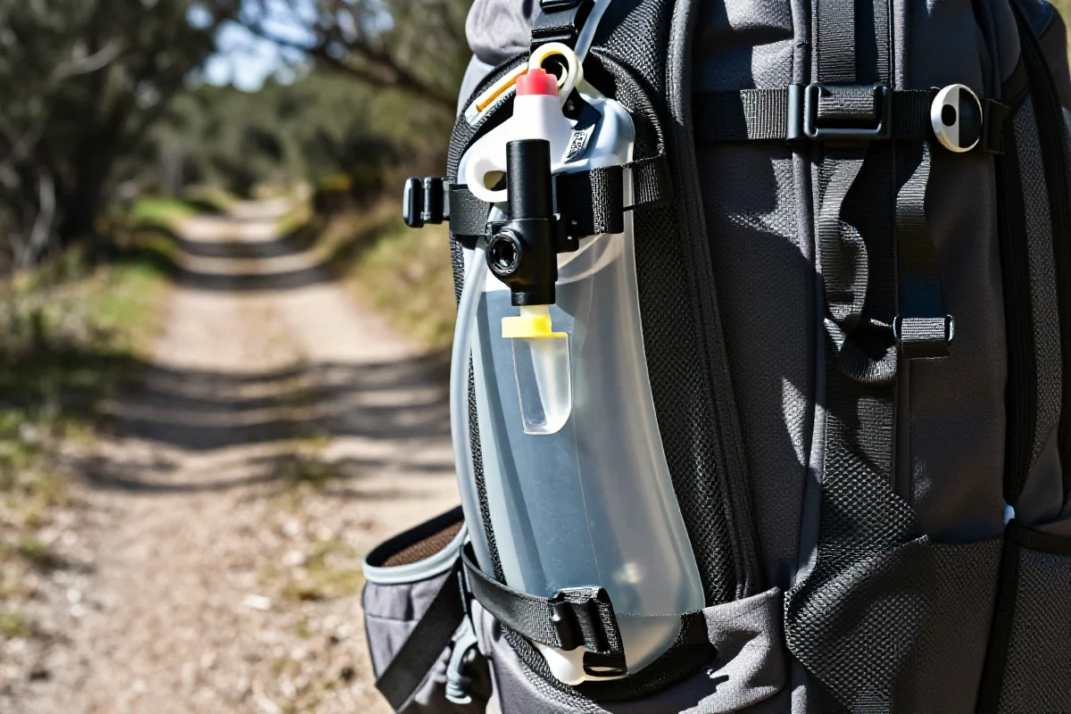 Bukłak w plecaku do nawadniania na trasie rowerowej