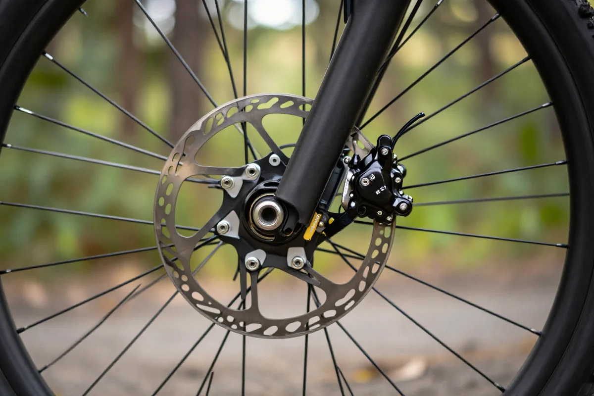 Hamulce hydrauliczne w rowerze górskim, idealne do bikepackingu.