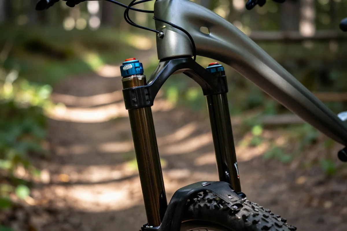 Amortyzowany widelec rowerowy w serwisie, szczegóły techniczne i konstrukcyjne