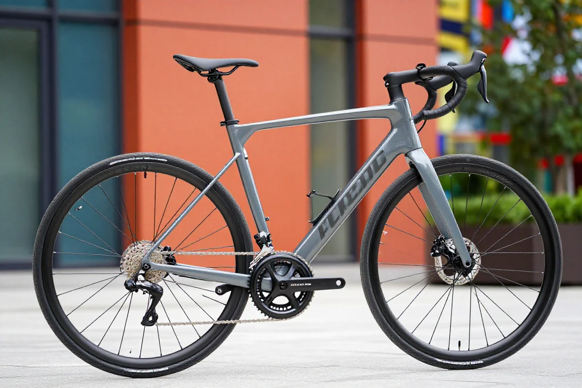 Nowoczesny rower miejski z wysokiej jakości komponentami w miejskim otoczeniu