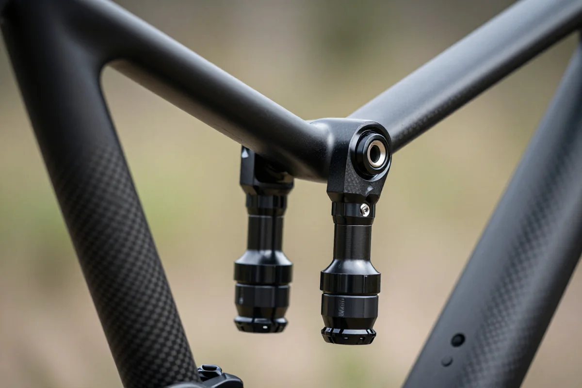Zbliżenie na zintegrowane stery stożkowe w rowerze górskim.