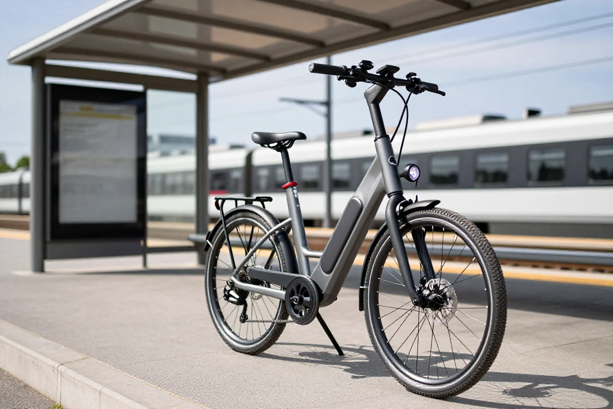 E-bike na nowoczesnym przystanku transportu publicznego w mieście.