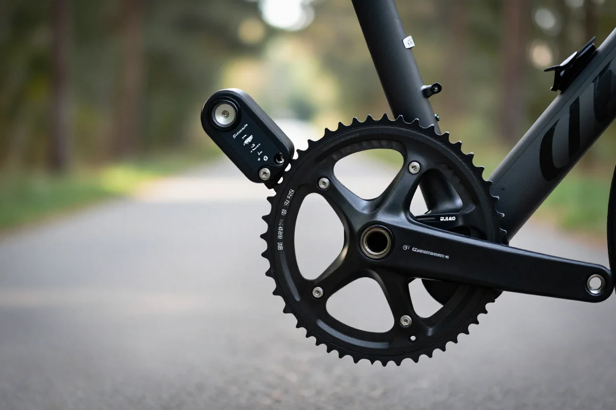 Miernik mocy na korbie rowerowej w naturalnym otoczeniu