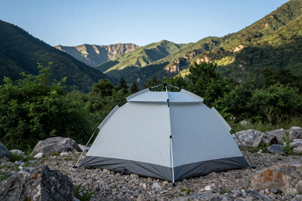 Biwak w górach z namiotem otoczonym piękną przyrodą.