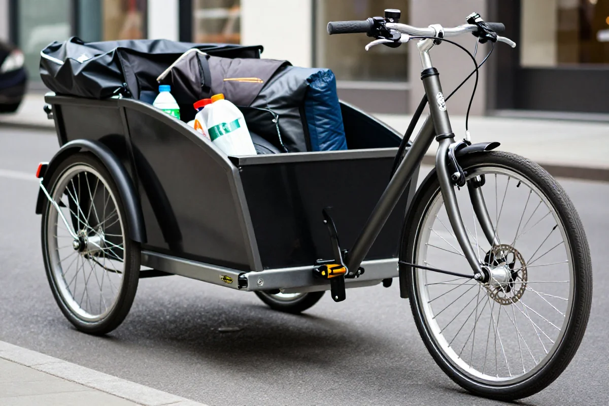 Rower cargo na miejskiej ulicy z załadunkiem do transportu.