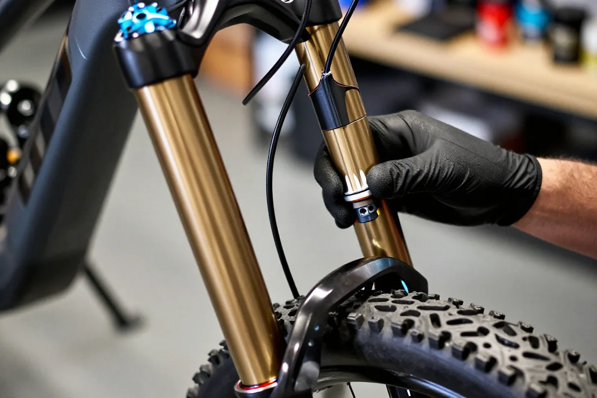 Profesjonalny serwis dolnych goleni widelca roweru górskiego w warsztacie