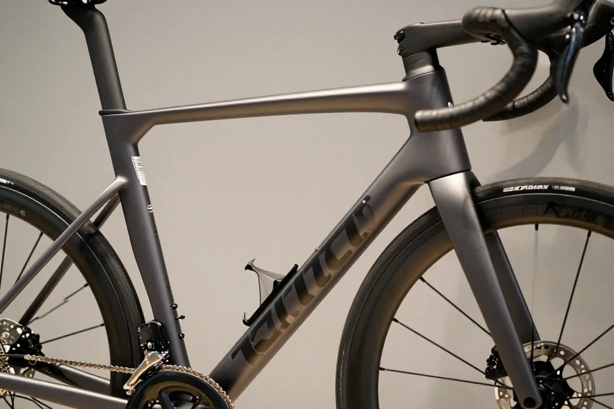 Szczegóły ramy roweru szosowego, prezentacja rozmiaru i geometrii.