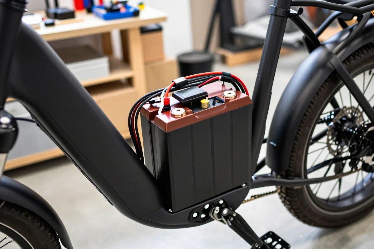 Szczegółowy widok systemu baterii roweru elektrycznego z zarządzaniem BMS.