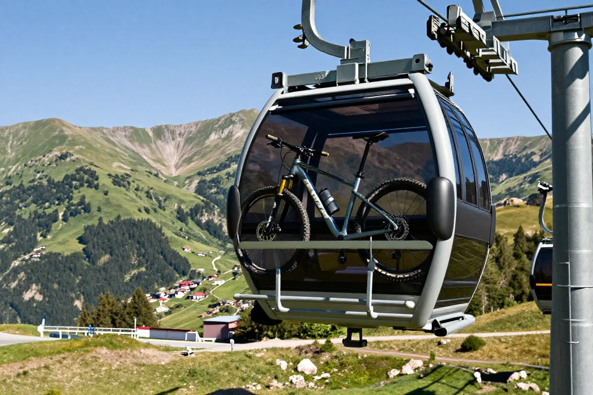 Mountain bike załadowany do gondoli w letnim bike parku