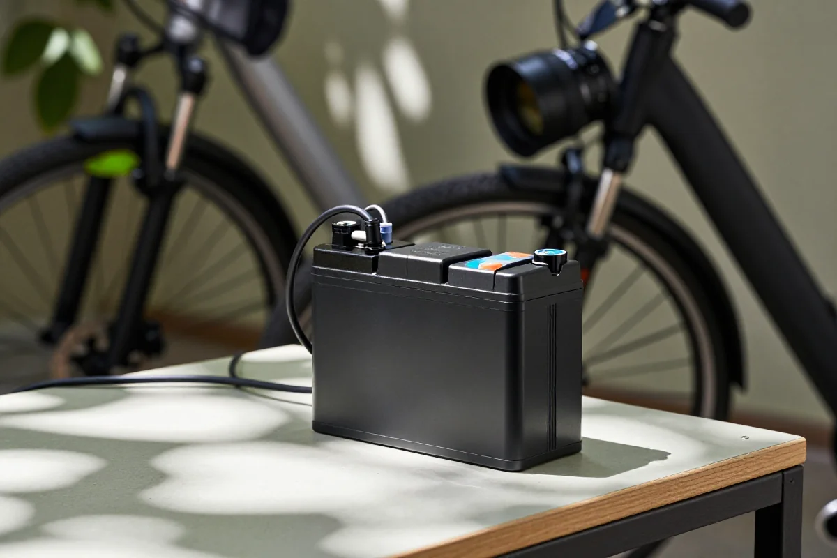 Bateria e-bike ładowana w cieniu, w odpowiednich warunkach temperaturowych.