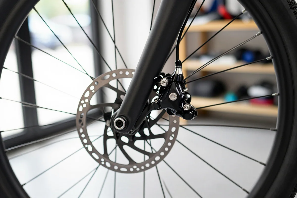 Szczegóły hydraulicznych hamulców rowerowych w warsztacie, idealne do odpowietrzania.