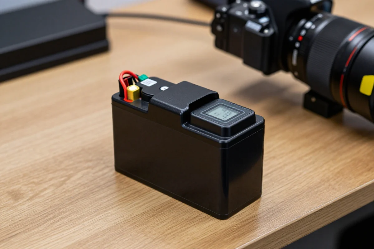 Bateria litowo-jonowa do e-bike'a na drewnianym warsztacie