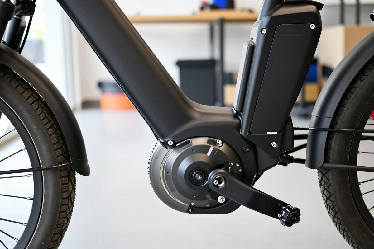 Szczegóły techniczne silnika i baterii e-bike'a w garażu