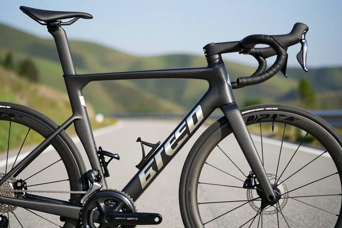 Szczegóły wyścigowego roweru szosowego, idealny do gran fondo.