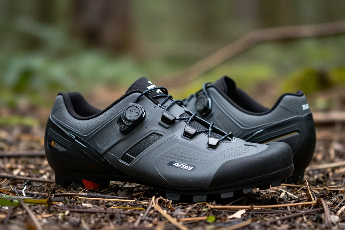 Nowe buty MTB na naturalnym podłożu, szczegóły konstrukcji i materiałów.