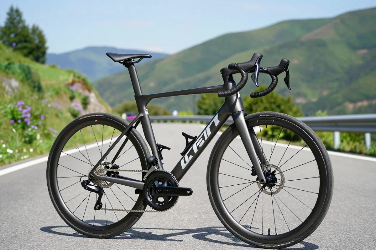 Rower szosowy na górskiej trasie, idealny do podjazdów.