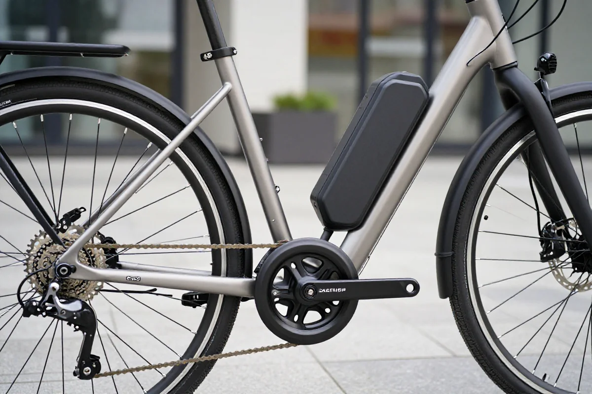 Nowoczesny rower elektryczny z widocznymi komponentami technicznymi.