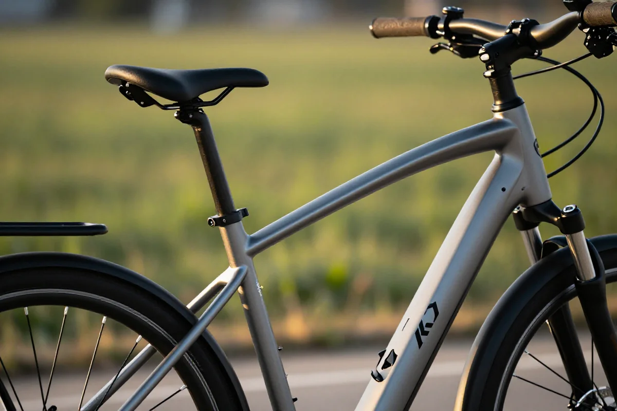 Ustawienia e-bike'a do długich dojazdów, siodełko i kierownica w optymalnej pozycji.