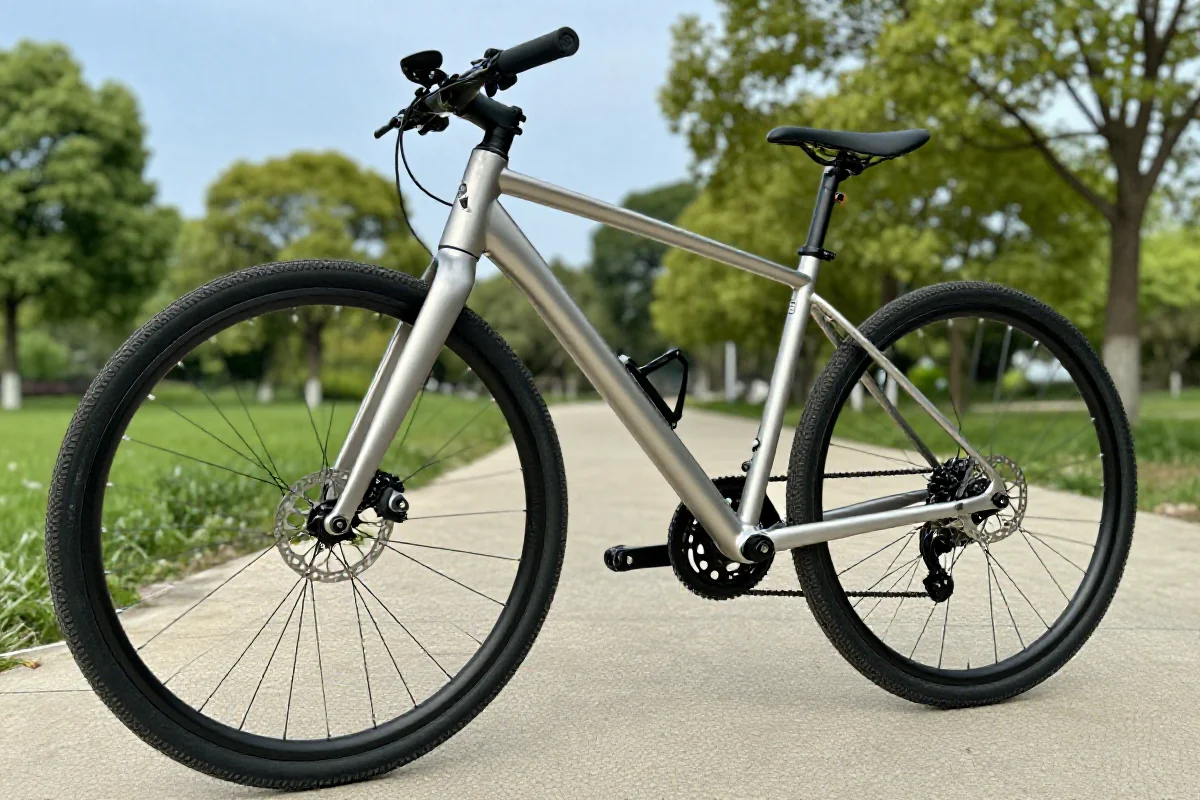 Rekreacyjny rower na ścieżce rowerowej w parku, detale i otoczenie.