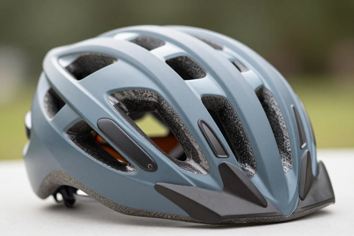 Zbliżenie na kask rowerowy, podkreślające jego elementy i czyszczenie.