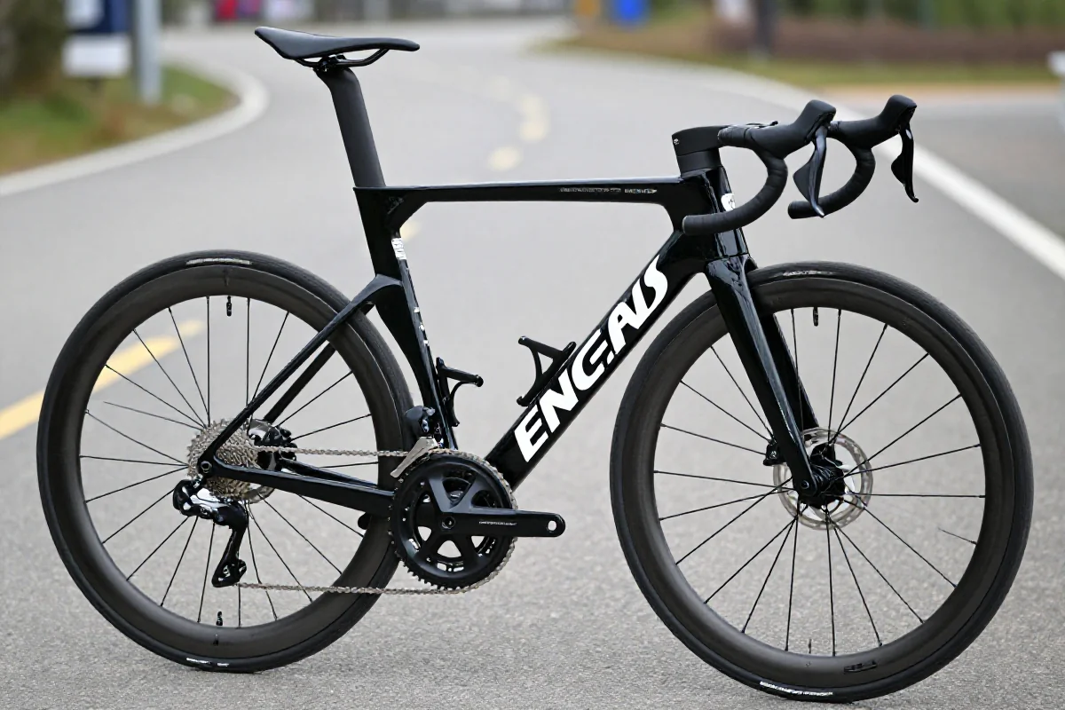 Szczegóły ramy roweru wyścigowego na trasie criterium.