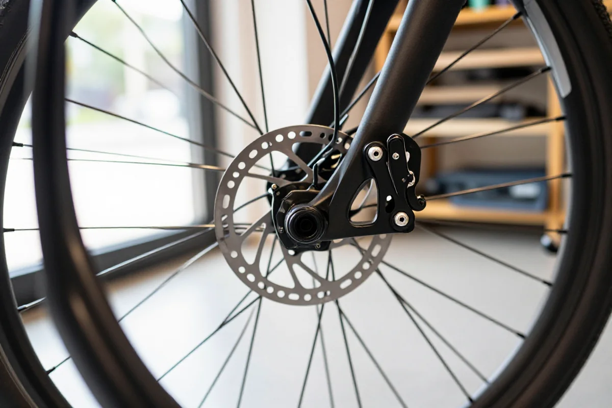 Zbliżenie hamulców V-brake na rowerze miejskim w warsztacie