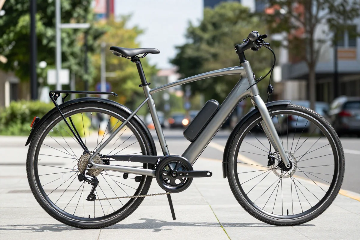 Nowoczesny rower elektryczny w miejskim otoczeniu, idealny do leasingu operacyjnego.