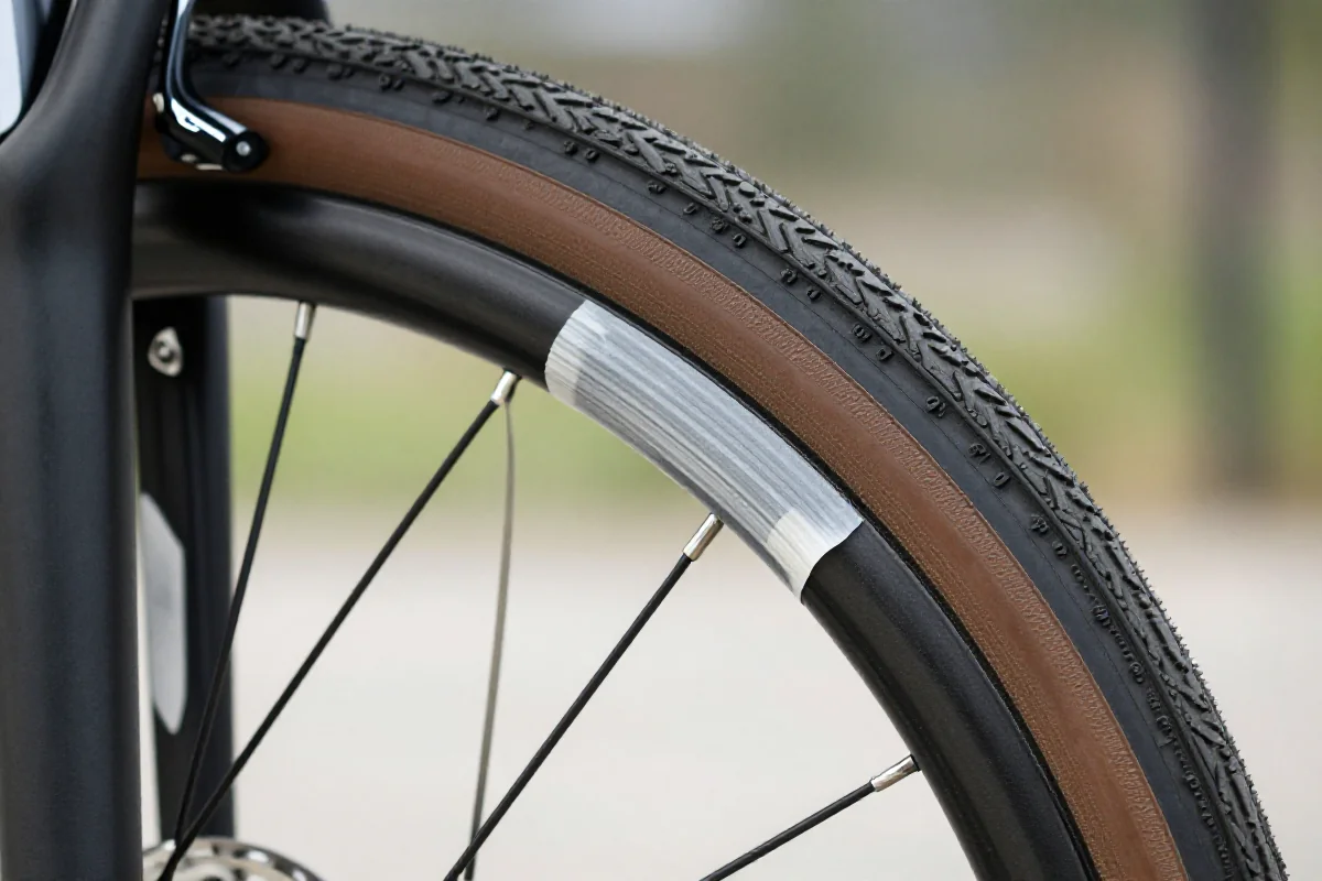 Instalacja opony tubeless na obręczy rowerowej, szczegóły komponentów rowerowych.