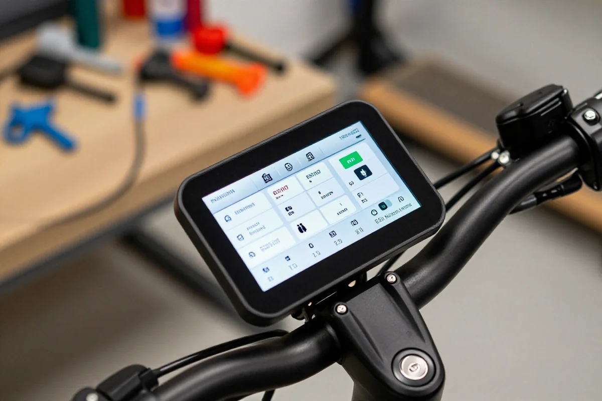 Panel wyświetlacza roweru elektrycznego Bosch eBike z informacjami o firmware