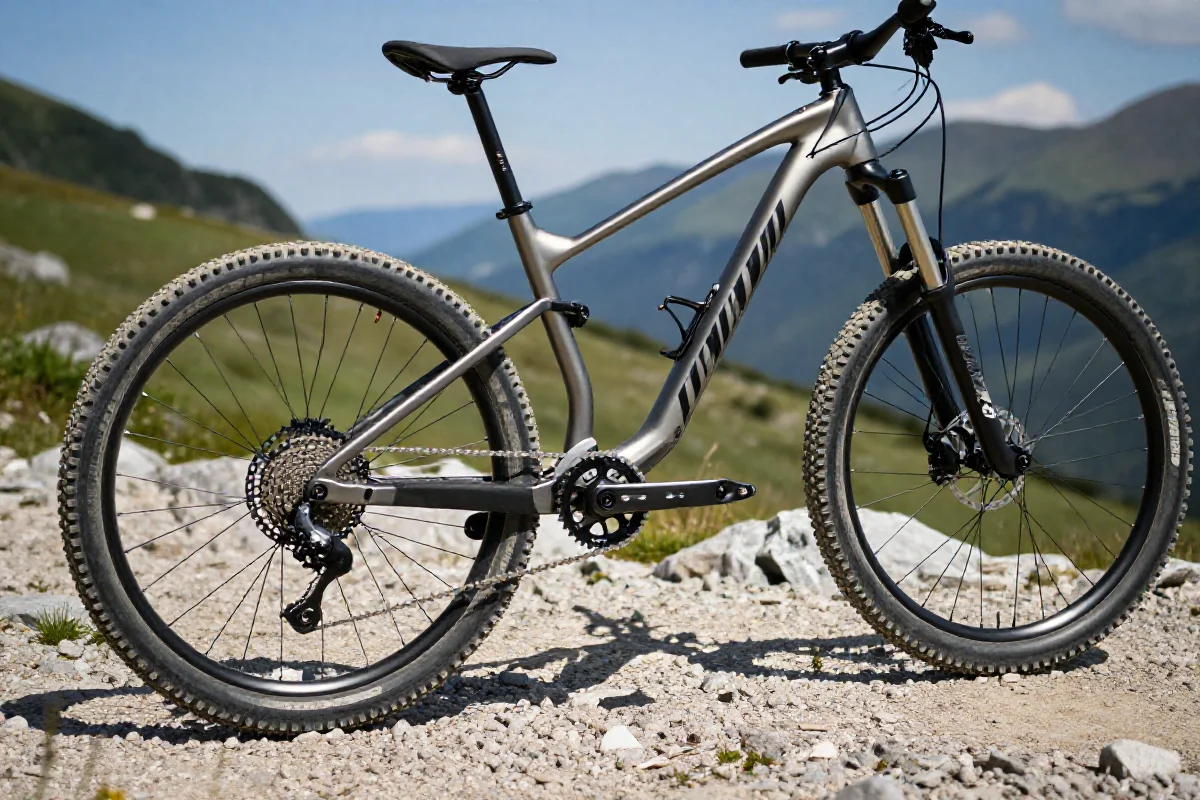 Rower górski na szlaku, idealny do planowania tras MTB.