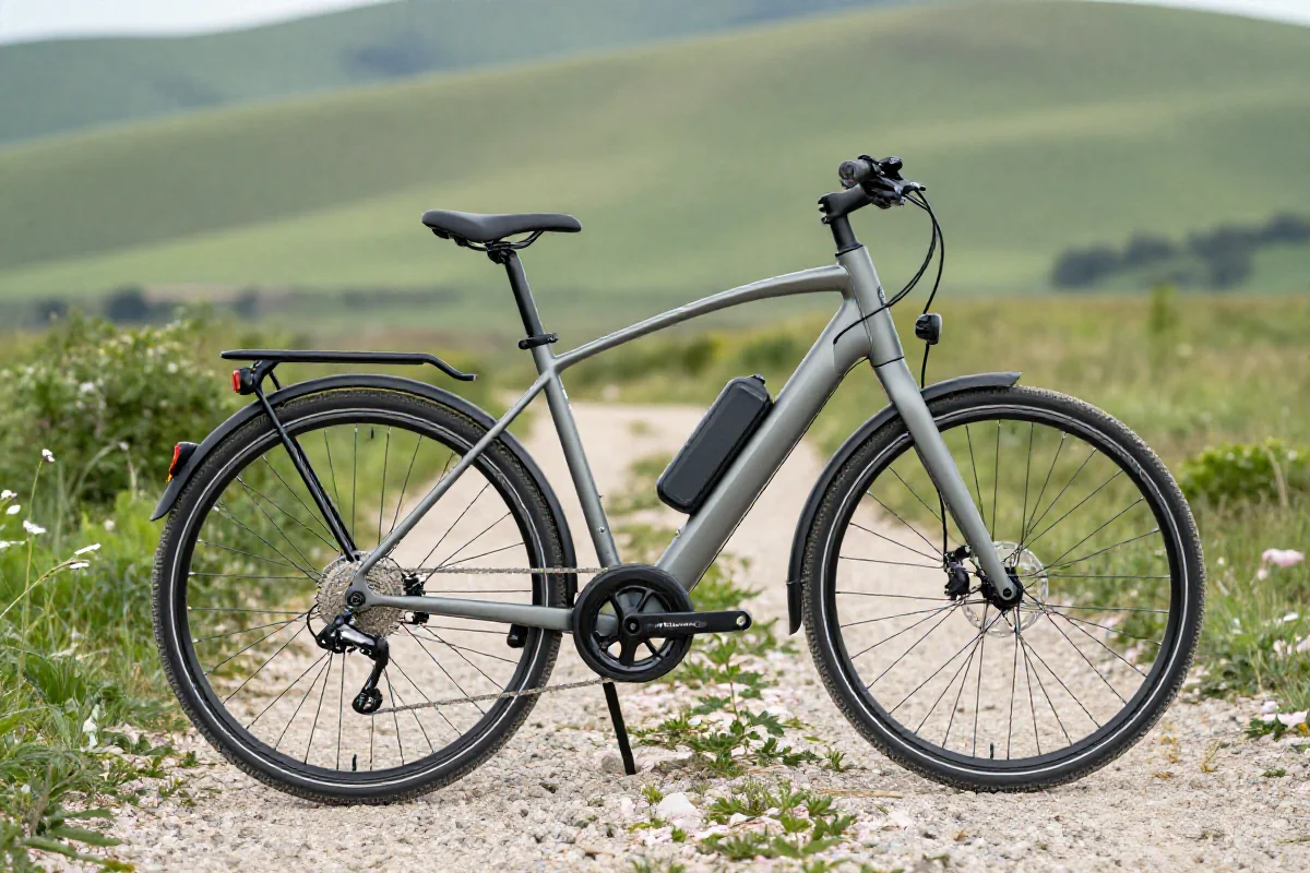 Nowoczesny rower elektryczny na szlaku, idealny do weekendowych wypraw.