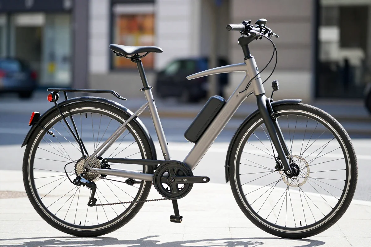 S-pedelec rower elektryczny z nowoczesnym designem na miejskiej ulicy.