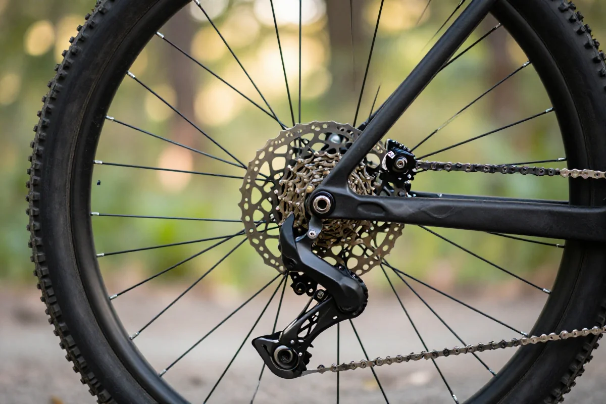 Szczegóły napędu i hamulców hydraulicznych w rowerze górskim