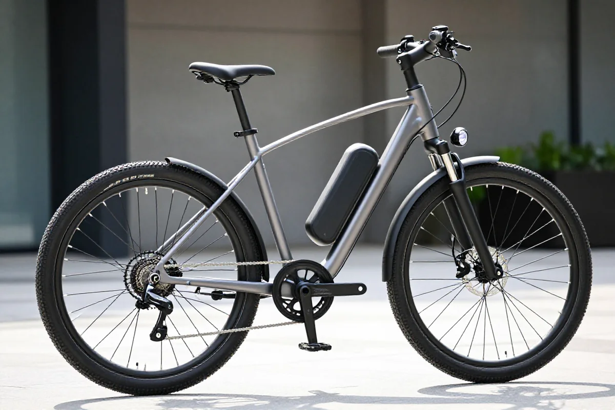 Nowoczesny e-bike miejski z niską ramą i szerokimi oponami