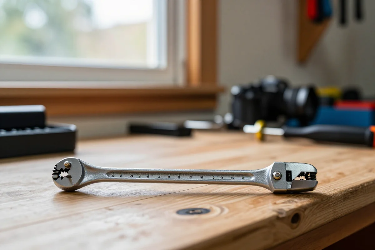 Klucz dynamometryczny do roweru na warsztatowym stole, narzędzie do serwisowania.