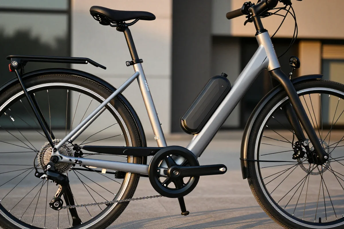 Nowoczesny pedelec w miejskim otoczeniu, podkreślający cechy roweru elektrycznego.