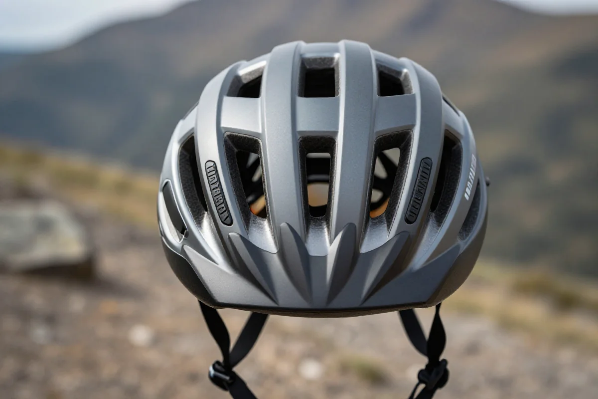 Kask full-face do jazdy na rowerze górskim w otoczeniu górskim