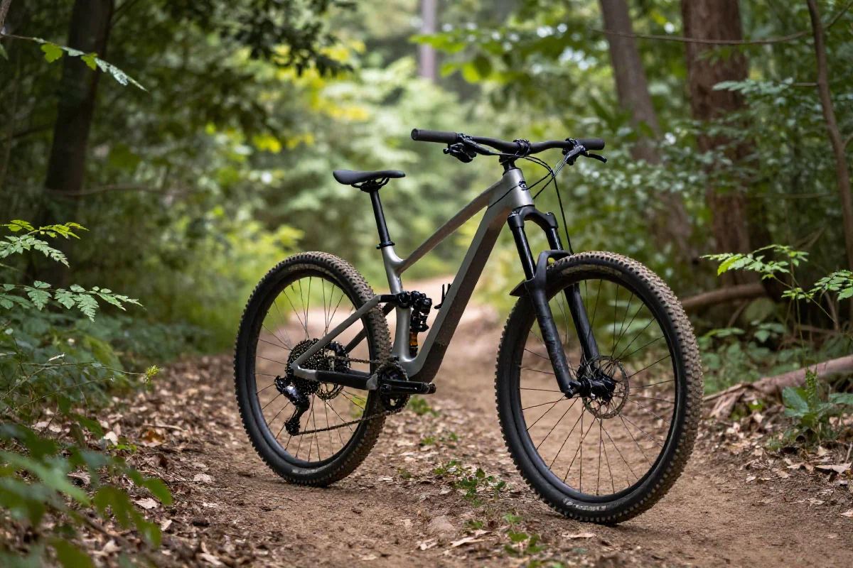 Rower górski na leśnej ścieżce w polskich lasach państwowych