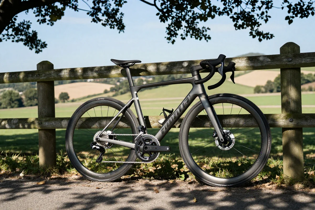 Szosowy rower w malowniczym krajobrazie, idealny do wyścigów kolarskich.