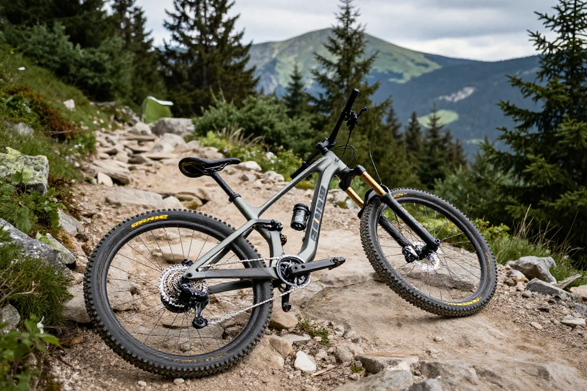 Rower górski na szlaku w Karkonoszach, idealne dla entuzjastów MTB.