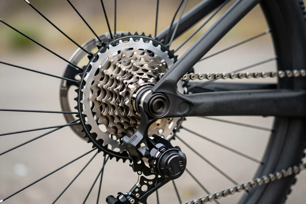 Kaseta i zębatka roweru górskiego, szczegóły komponentów napędowych.