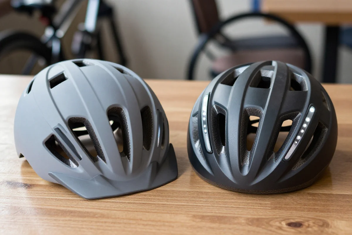 Porównanie kasku tradycyjnego i smart do roweru elektrycznego.