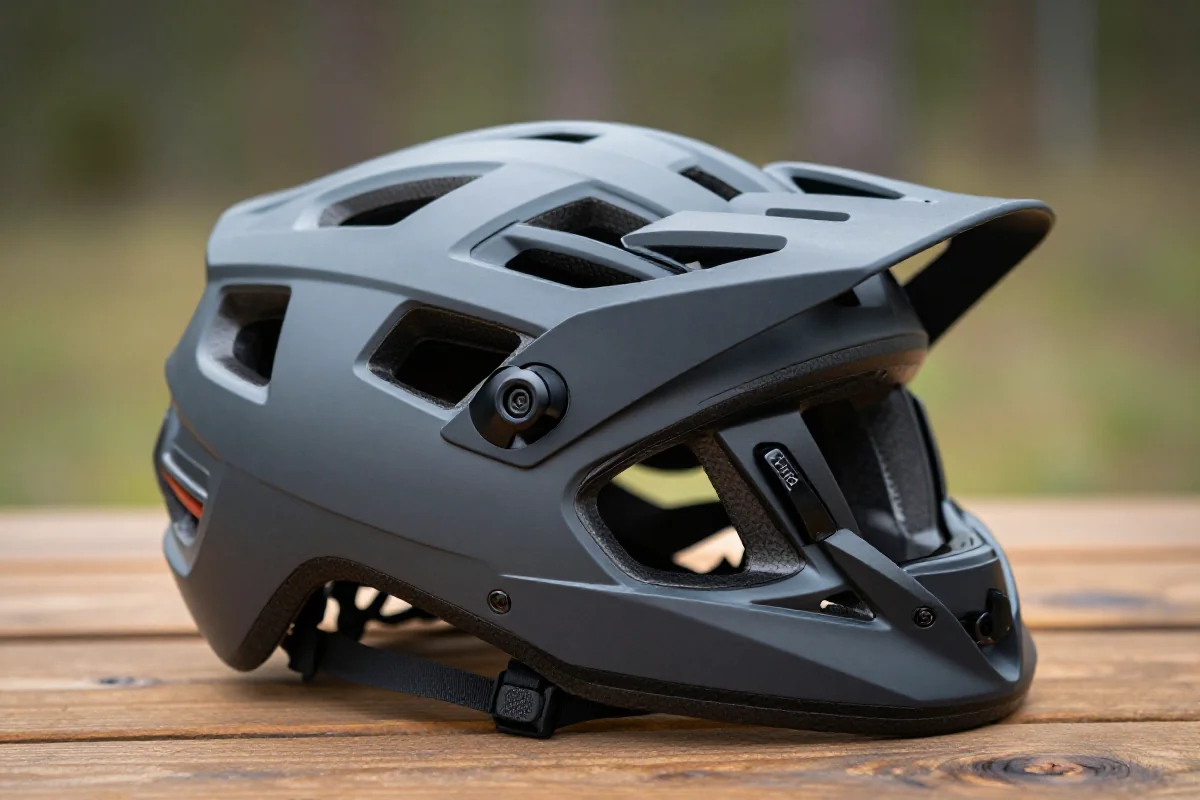 Kask trail MTB z regulowanym daszkiem i wentylacją w naturalnym otoczeniu