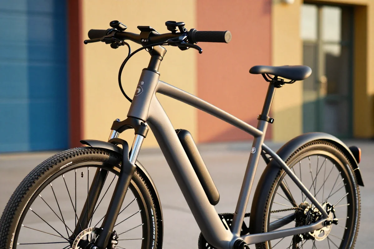 Szczegółowy widok roweru elektrycznego w miejskim otoczeniu