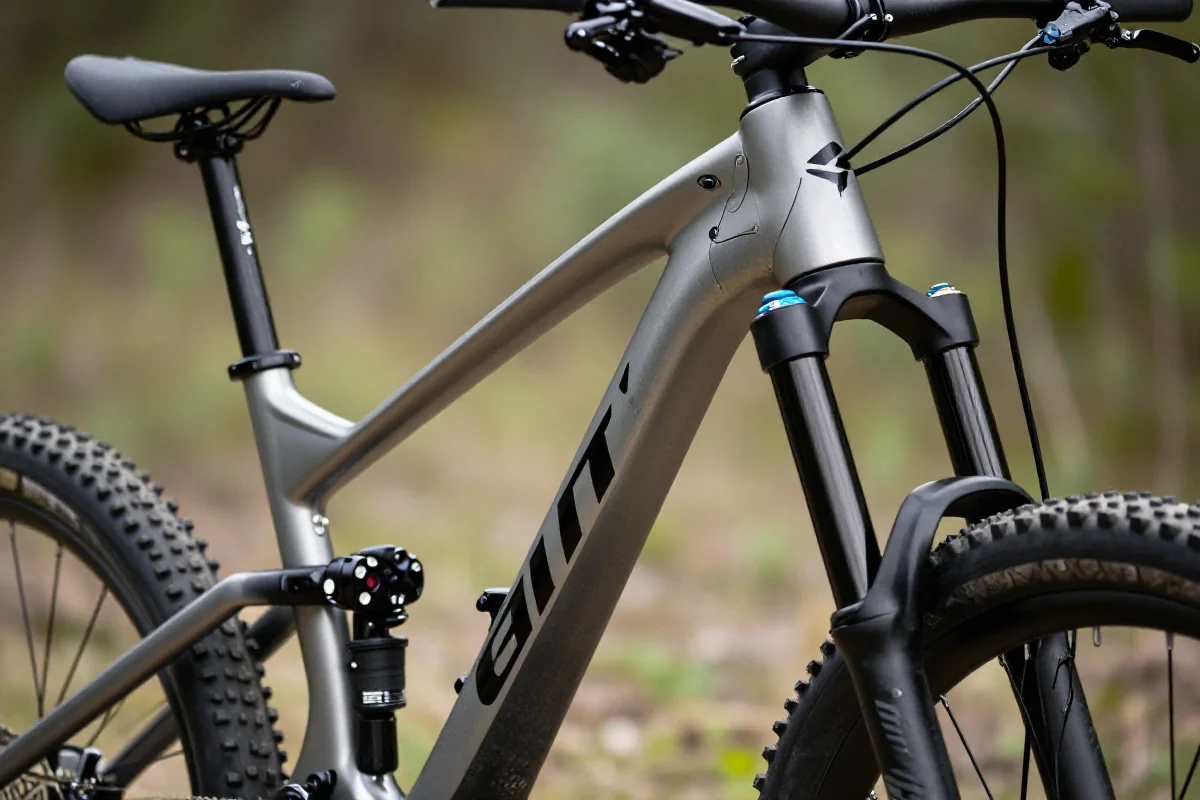 Geometria ramy roweru górskiego z akcentem na kąt główki i podsiodłówki.